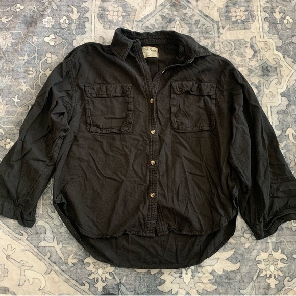 We the Free Free People Made for Sun Black Oversized Button Down Size S - Picture 1 of 6